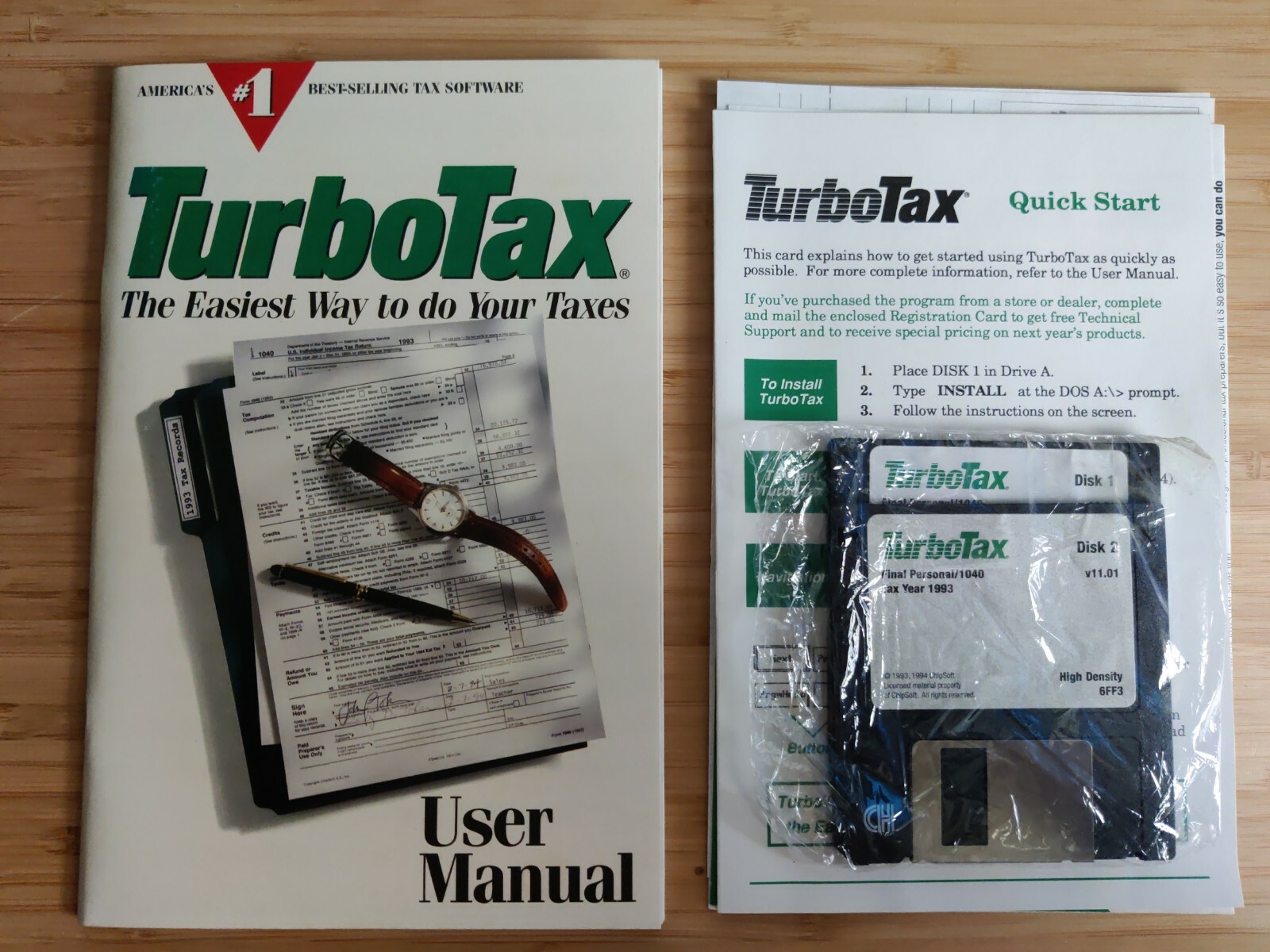 ChipSoft TurboTax for Tax Year 1993 w/ Manual – 2×3.5″ Floppy Disks – Never Used