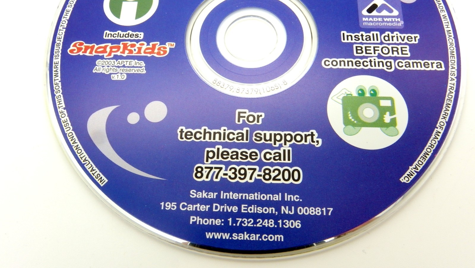 KIDZ CAM Software Suite WIN 95/95/XP Sakar International Inc. 2003 Disc Only