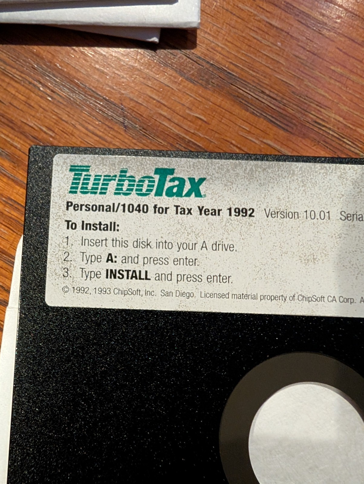 TurboTax Personal 1040 Tax Year 1992 Version 10.01 ChipSoft 5.25″ Floppy 1 2 3 4