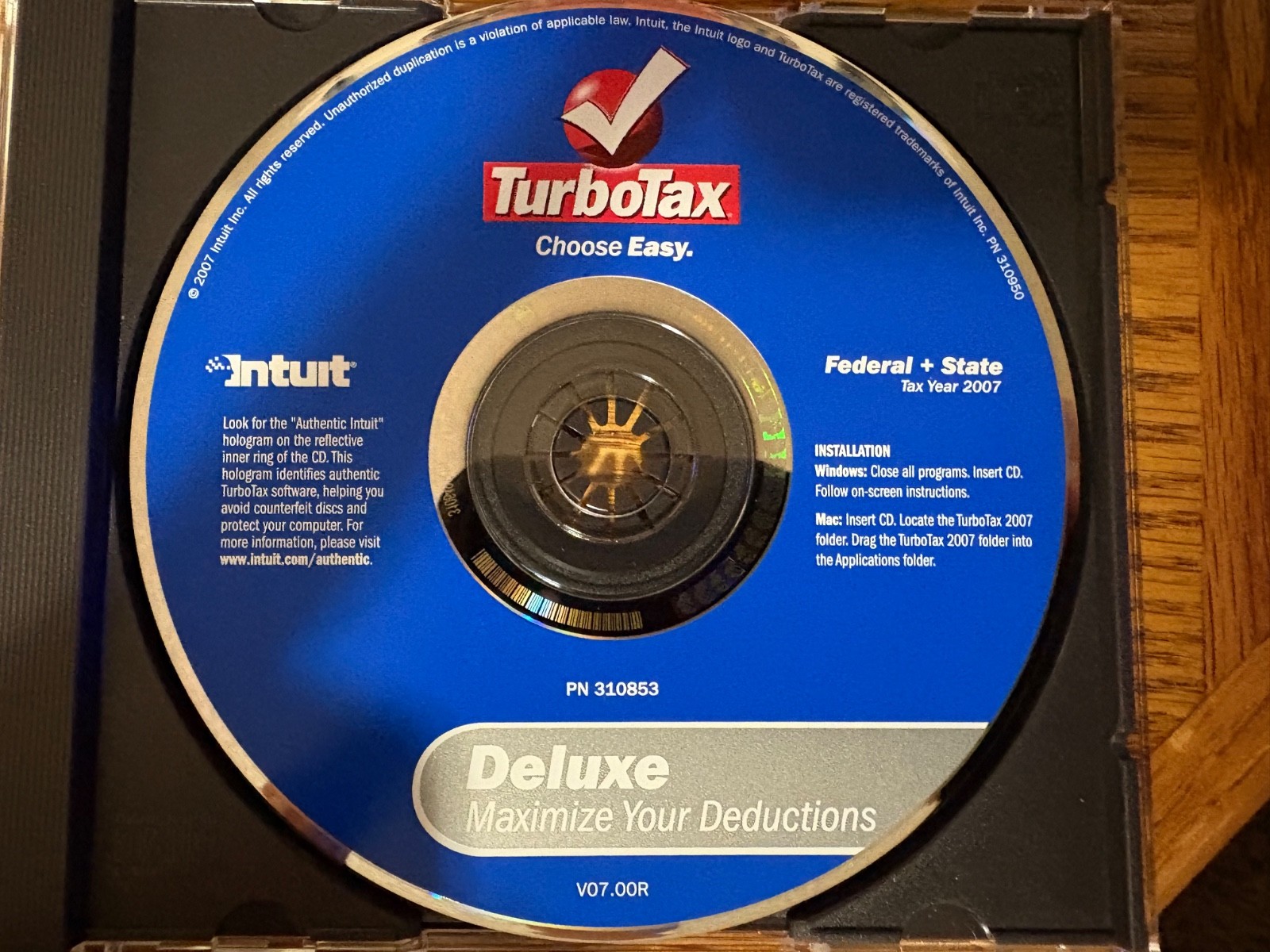 Intuit Turbotax Deluxe 2007 Software in Jewel Case