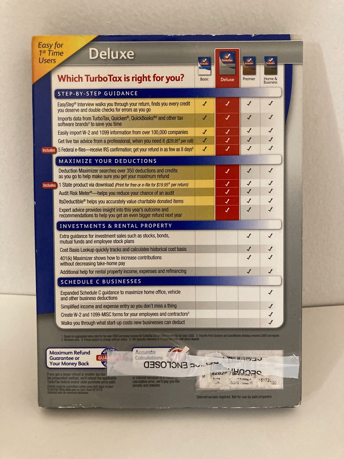 Intuit TurboTax Deluxe Federal & State Tax Year 2009 Software Program PC Mac