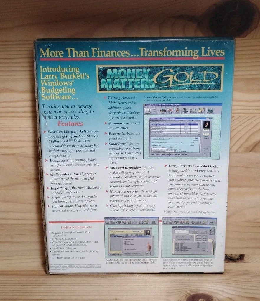 Rare Larry Burkett’s Money Matters Software Snapshot Gold Edition SEALED CD-ROM