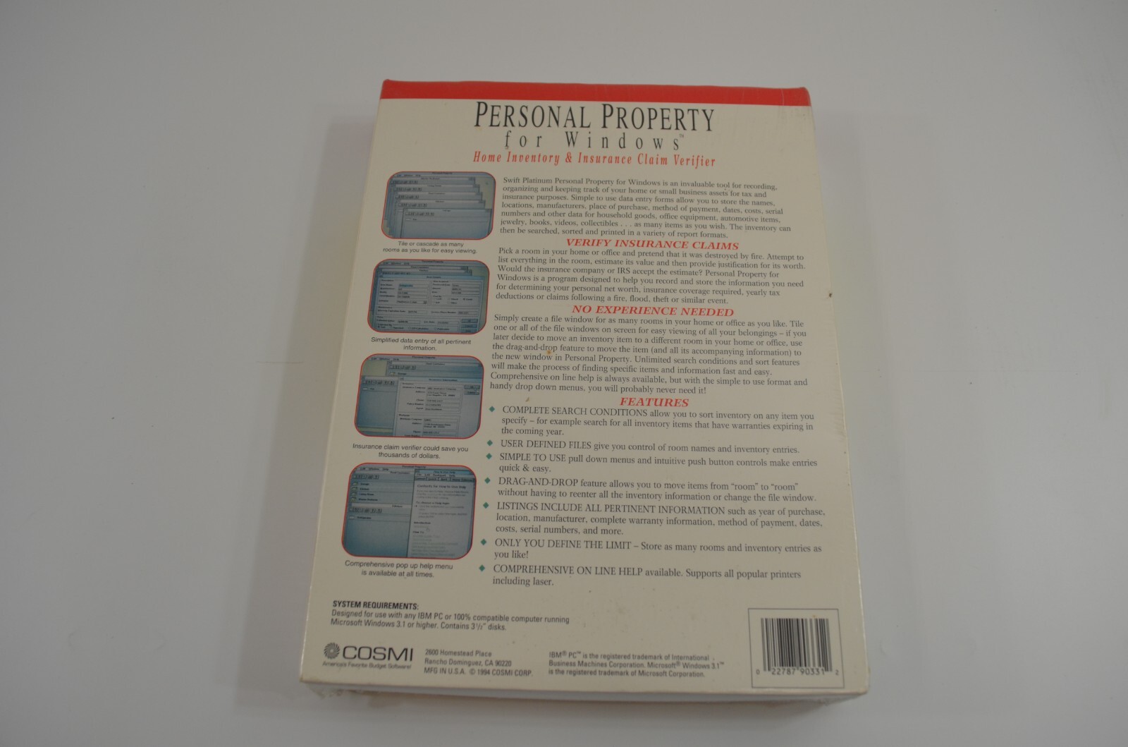 Swift Platinum Personal Property for Windows Software 1994 SEALED Vintage Cosmi