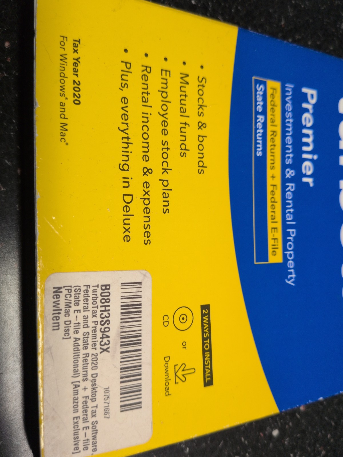Genuine 2020 Intuit Turbotax Premier Investments Federal State Windows & Mac