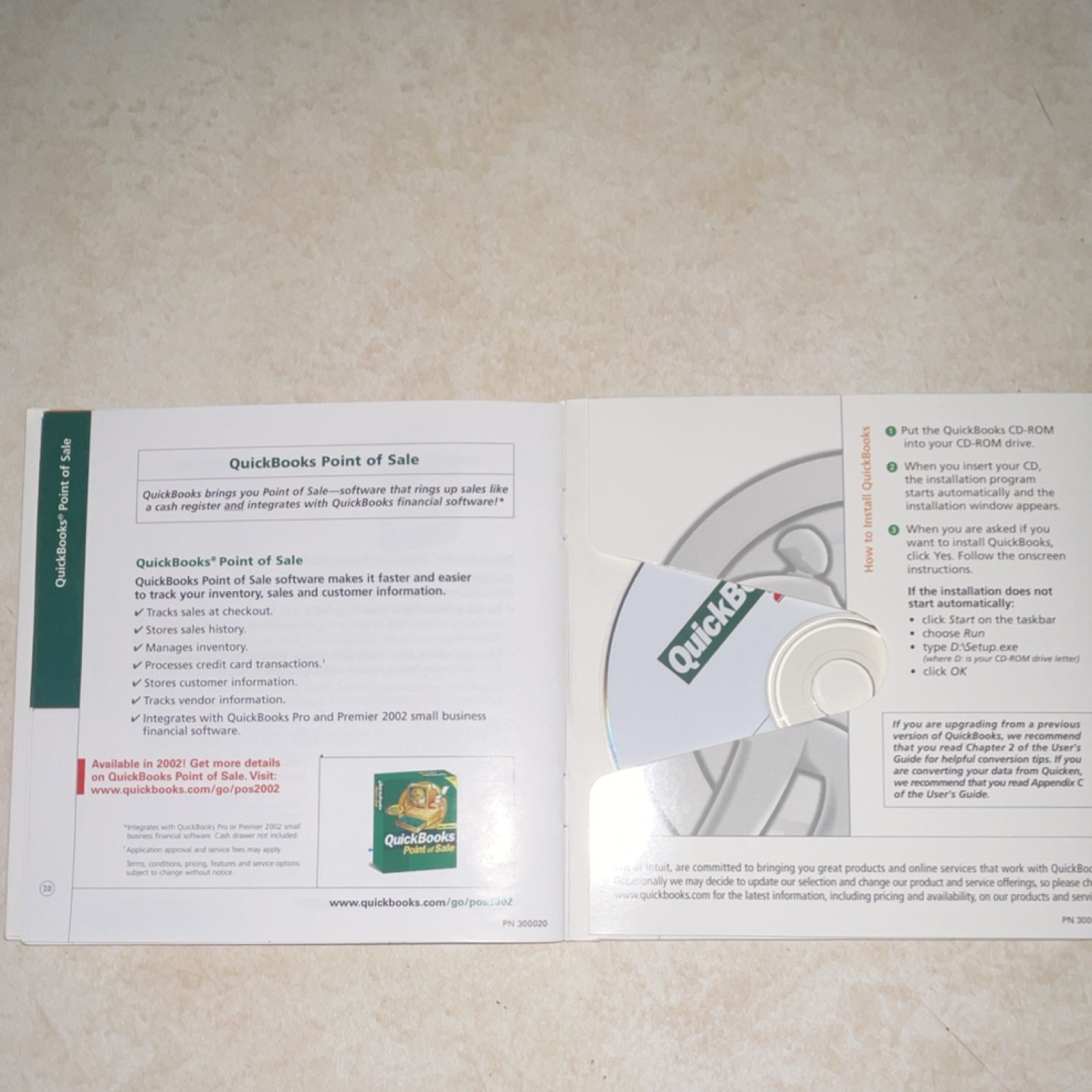 QuickBooks Pro 2002 Accounting Software CD – MPN 01103-78052-93702-000105