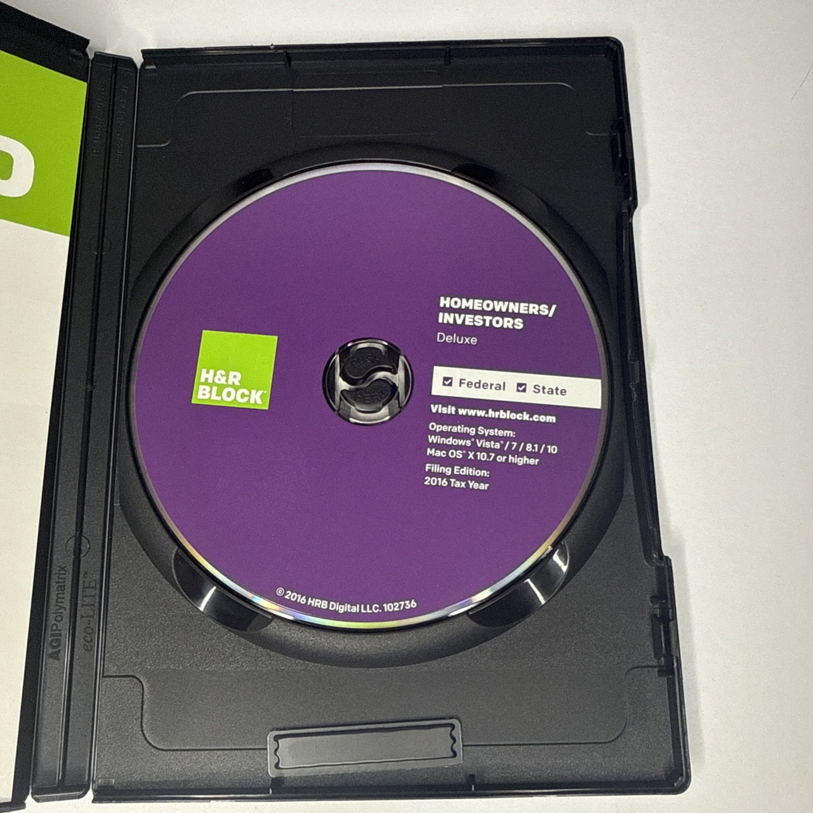GENUINE 2016 H & R Block Deluxe Tax Software Homeowners/Investors Federal State