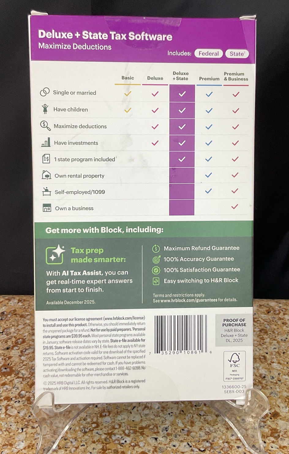 H&R Block 2025 Deluxe + State Tax Software Key Card PC/Mac
