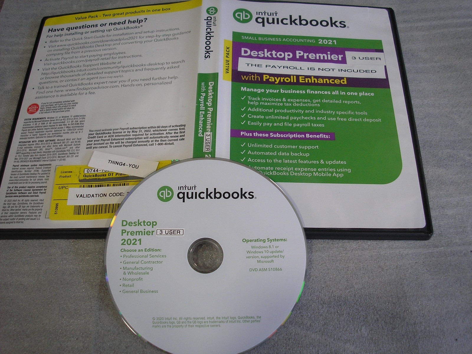 INTUIT QUICKBOOKS DESKTOP PREMIER 2021 WINDOWS PC =PERMANENT 3 USER LICENSE=