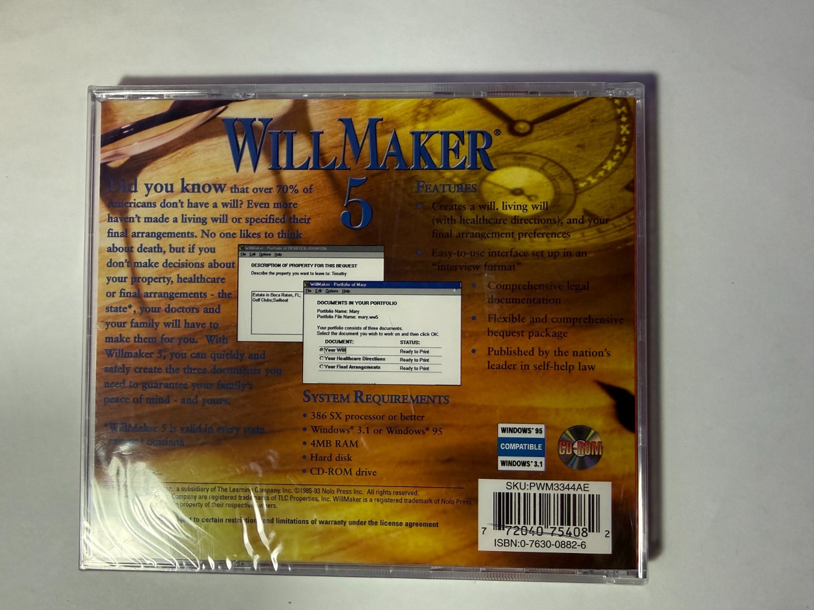 WillMaker 5 Software Windows 3.1 & Windows 95 BRAND NEW FACTORY SEALED CD 1997