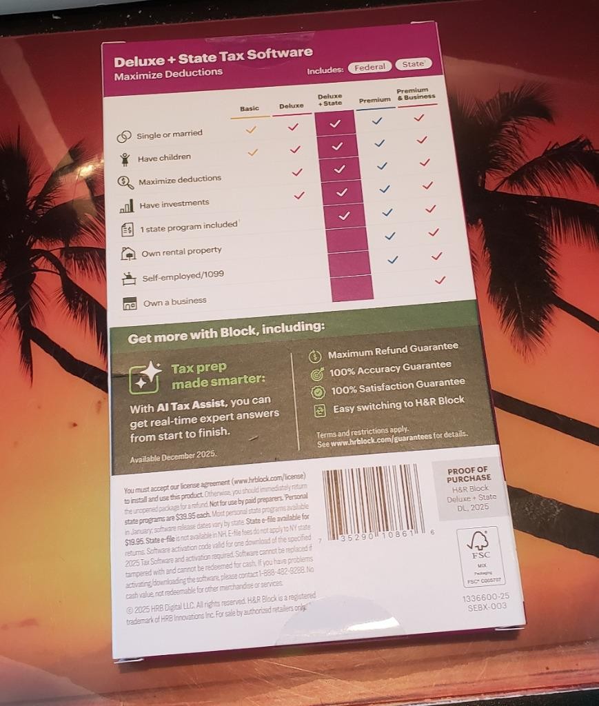 (1) BOX H&R BLOCK 2025 DELUXE + STATE TAX SOFTWARE PC/MAC DOWNLOAD FASTSHIP