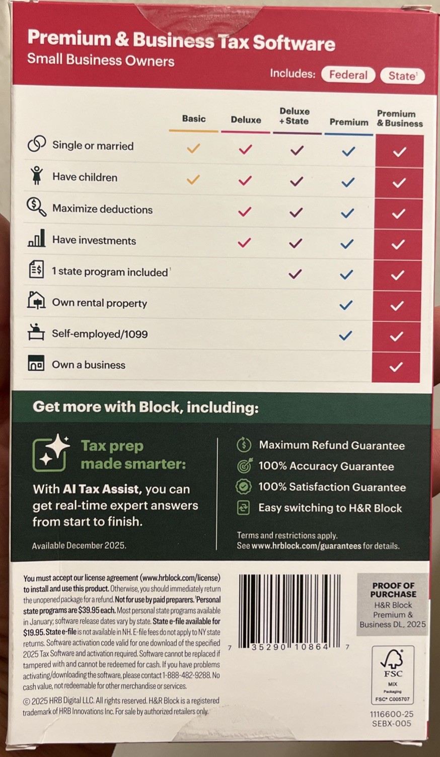New 2025 H&R Block Tax Software Premium & Business Edition for Win/PC [Key Card]