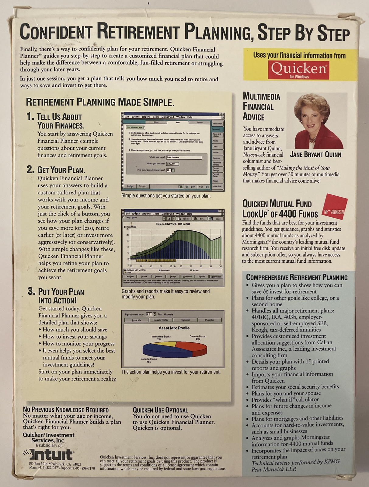 Intuit Quicken Financial Planner CD-ROM BIG BOX Windows Jane Bryant Quinn 1995