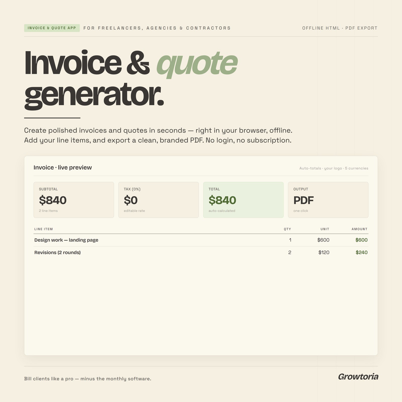 Invoice Generator Software Small Business Billing Estimate Quote Maker PDF