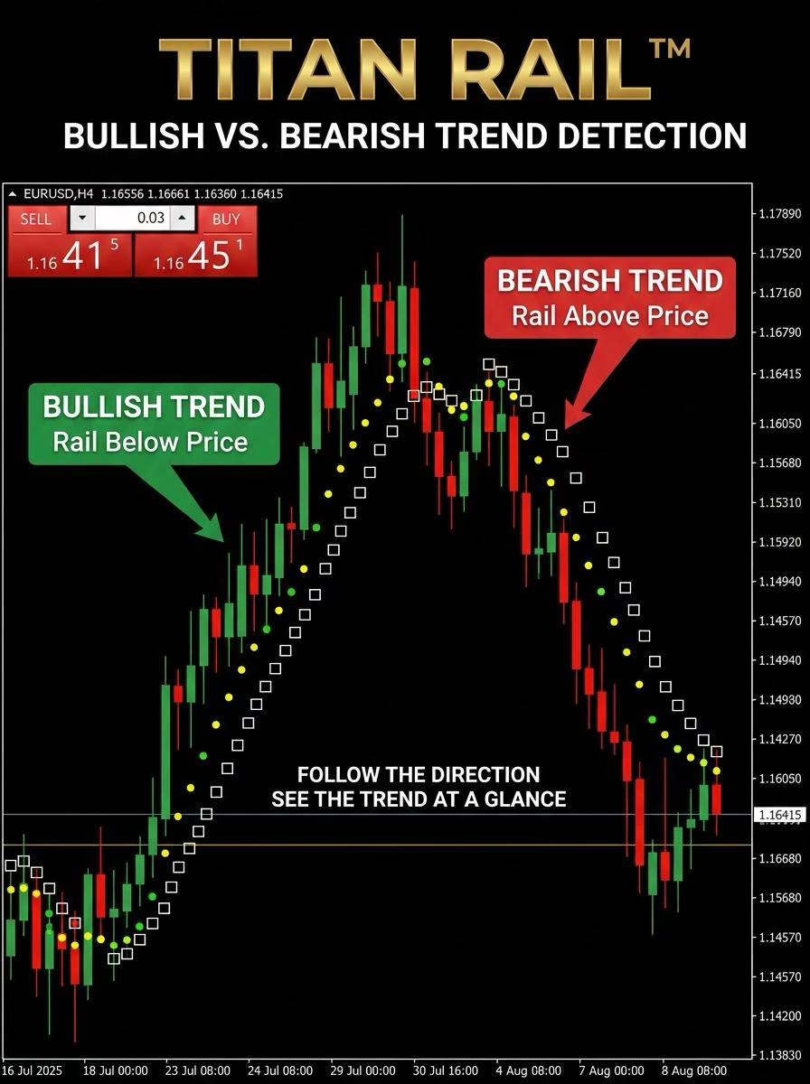 TITAN RAIL™ MT4 Indicator – Non-Repainting Trend System Forex Gold Trading