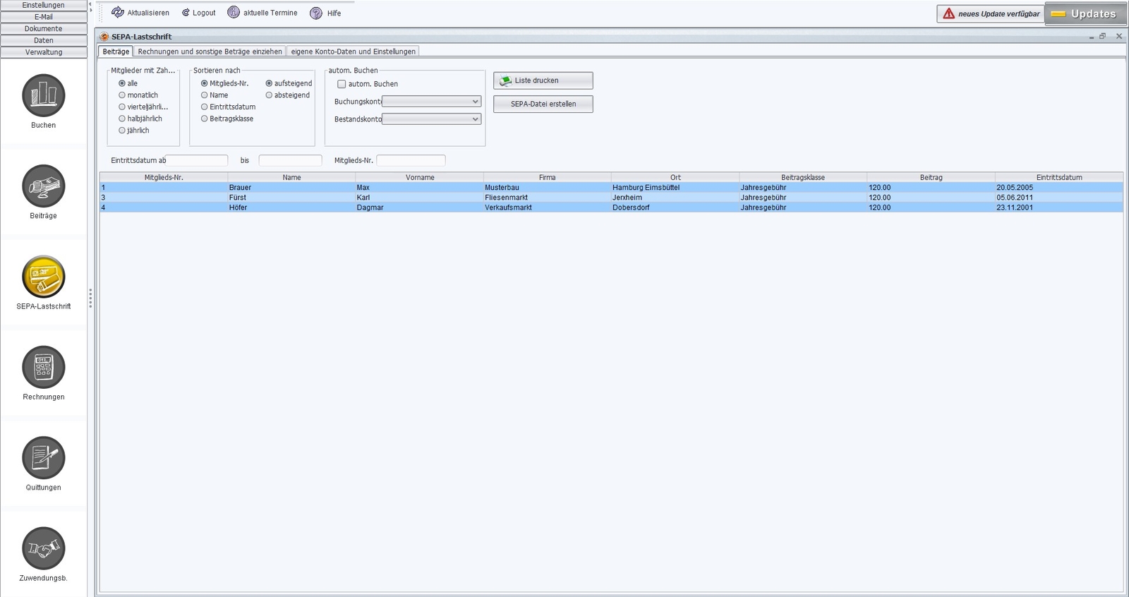 Club program, club administration, my club, software bargain, SEPA, Win10, DL
