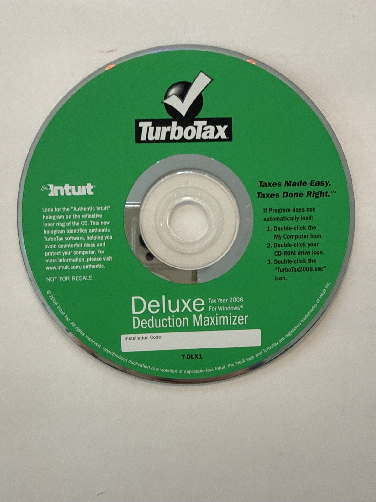 TurboTax Deluxe 2006 Trial CD Intuit Vintage Tax Software w/ Case Not For Resale