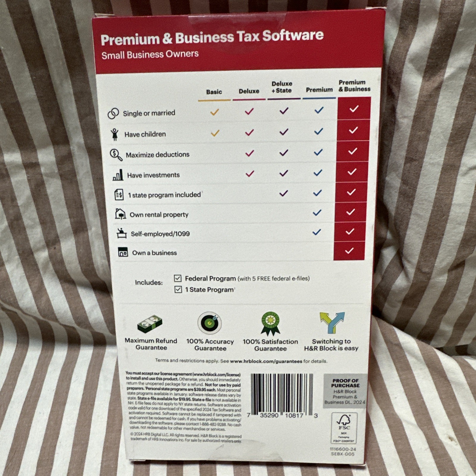 H&R Block Tax Software Premium & Business 2024 [Boxed Key Card] turbotax USA