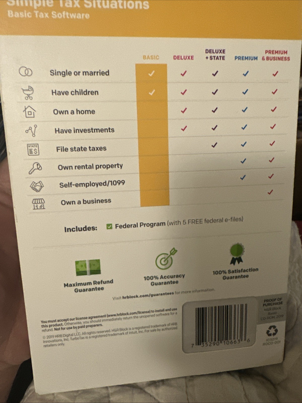 H&R Block Basic Tax Software Mac Windows 2019