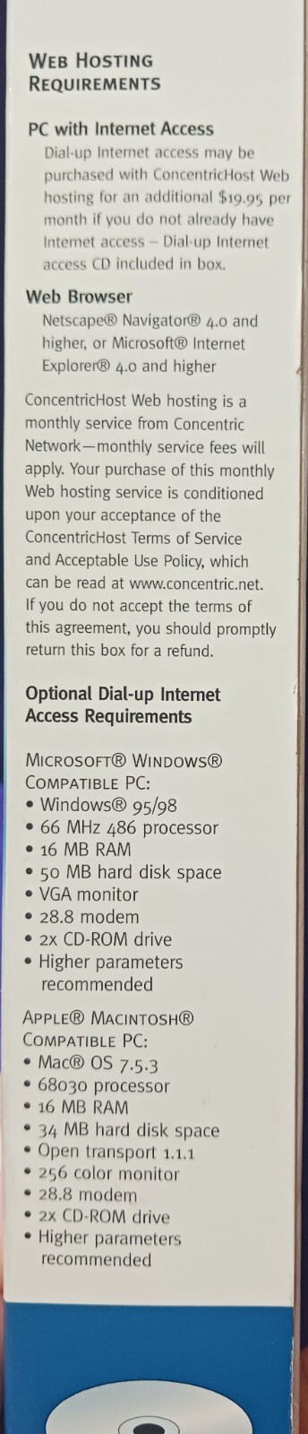 Concentric Network WWW. Website Software Apple Mac OS 7-5-3/Win 95/98 NIB!