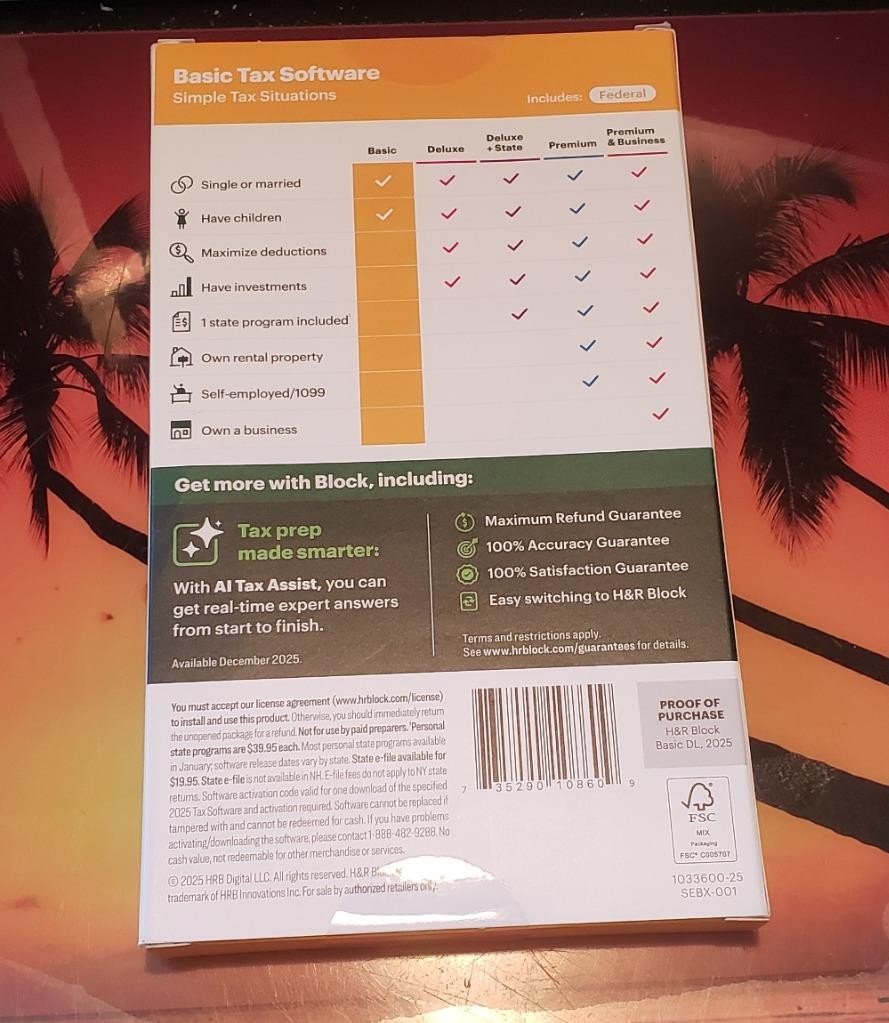 (1) BOX H&R BLOCK 2025 BASIC TAX SOFTWARE PC DOWNLOAD FASTSHIP