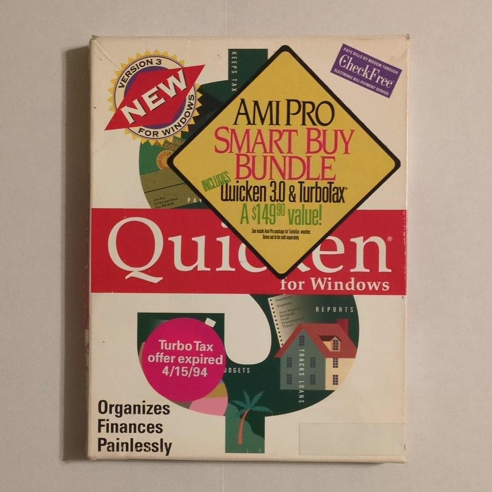 Intuit Quicken Version 3 Windows 3.1 Personal Finance Software Floppy