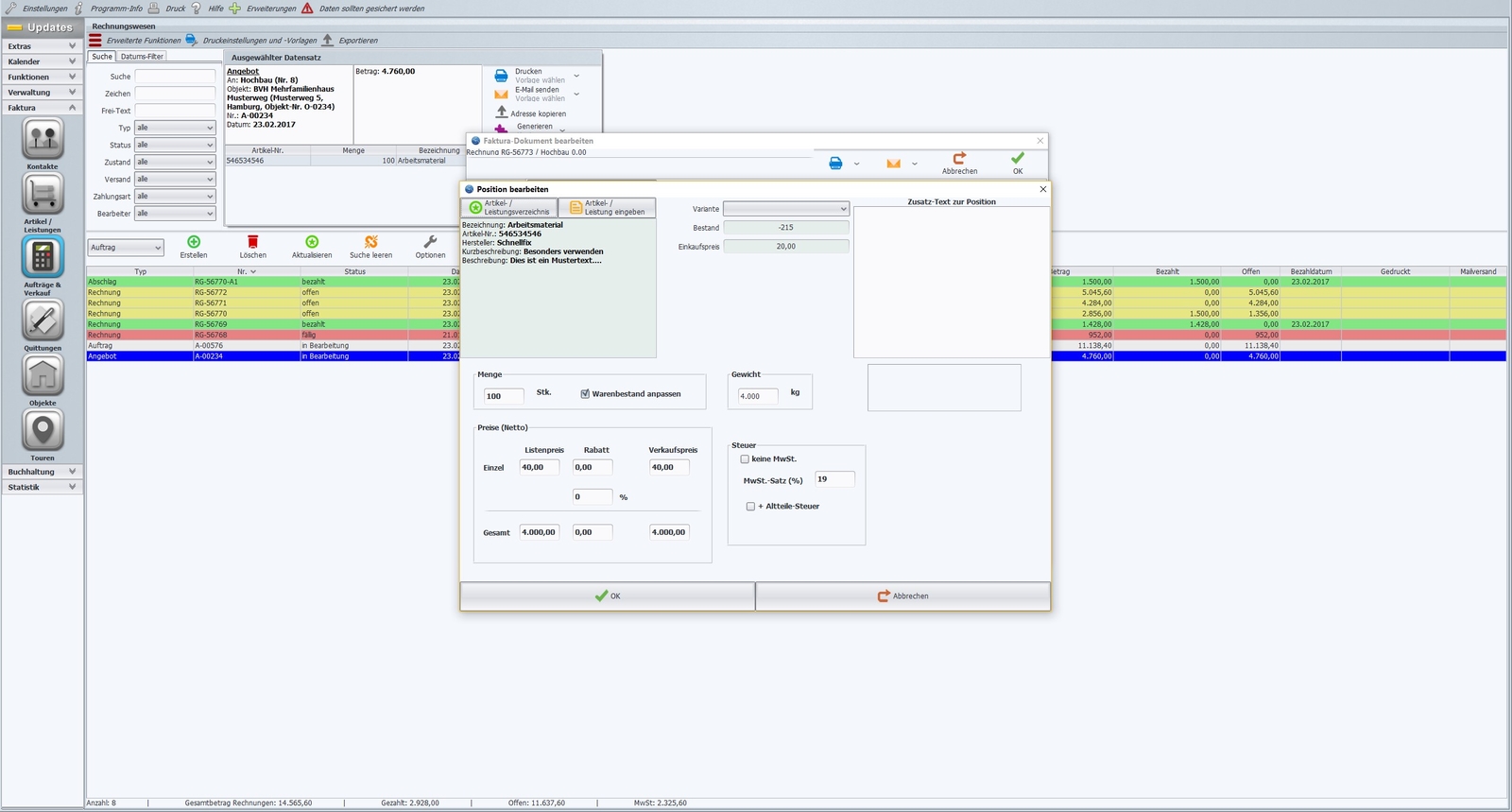 Software for craftsmen, writing offers, creating invoices network 10 PC