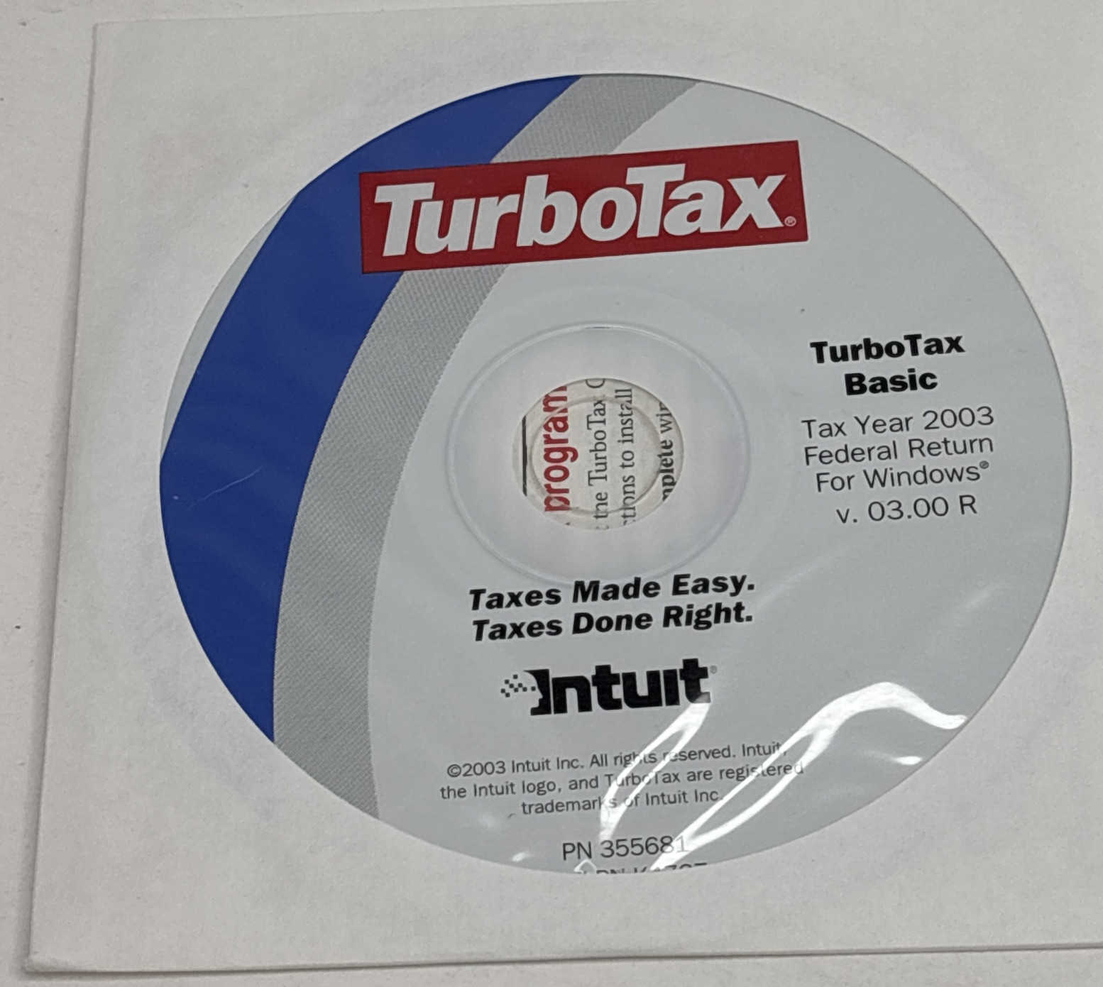 Turbotax 2003 Basic Turbo Tax For Windows 3.00R