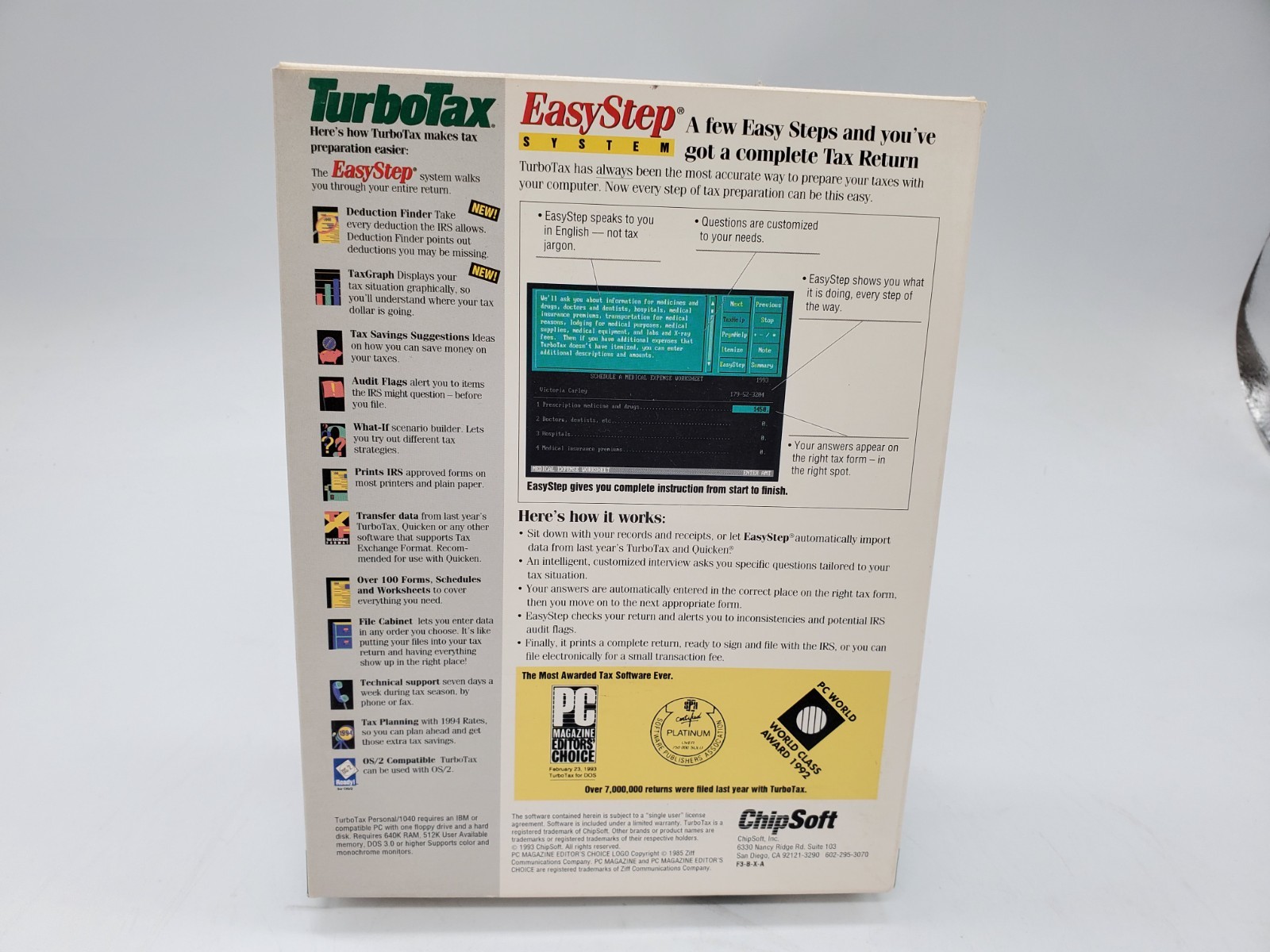 TurboTax Tax Year 1993 -Final Ver (ChipSoft, 3.5 & 5.25 Disks, DOS) Vintage CIB