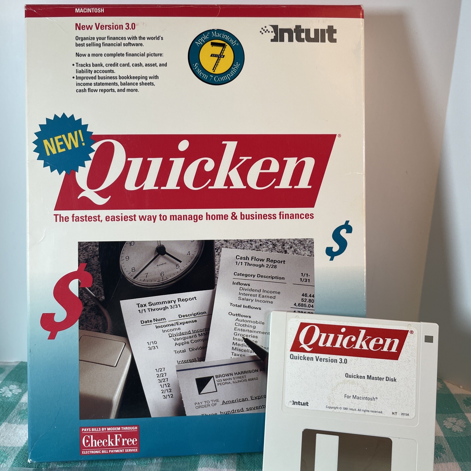 Macintosh 3.0 Quicken manage home & business finances intuit 1991 Floppy Disk