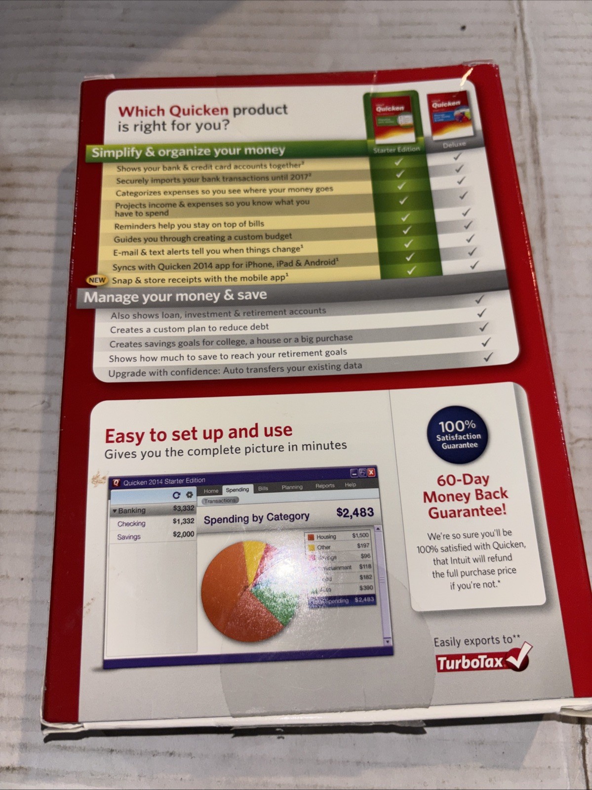 Intuit Quicken 2014 Starter Edition Orginize Your Money For XP SP3 / Vista 7 & 8