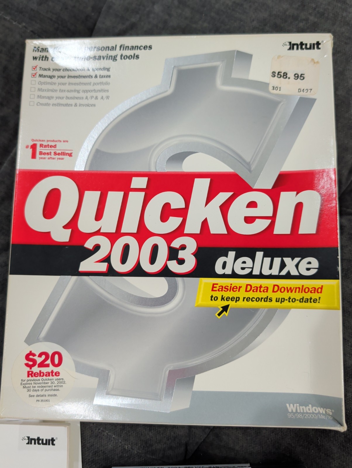 Intuit Quicken 2003 Deluxe For Windows PC CD Win 95/98/2000/Me/XP