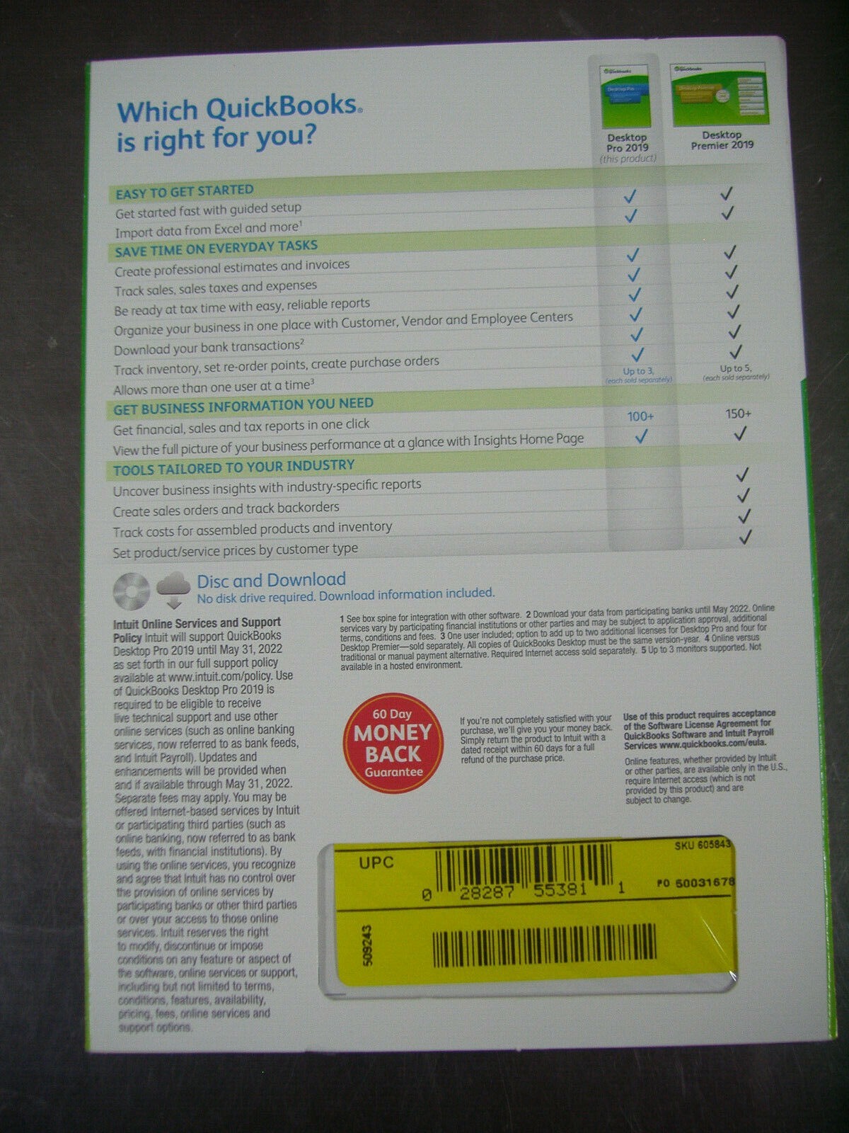 INTUIT QUICKBOOKS DESKTOP PRO 2019 FOR WINDOWS PC =NEW SEALED BOX=