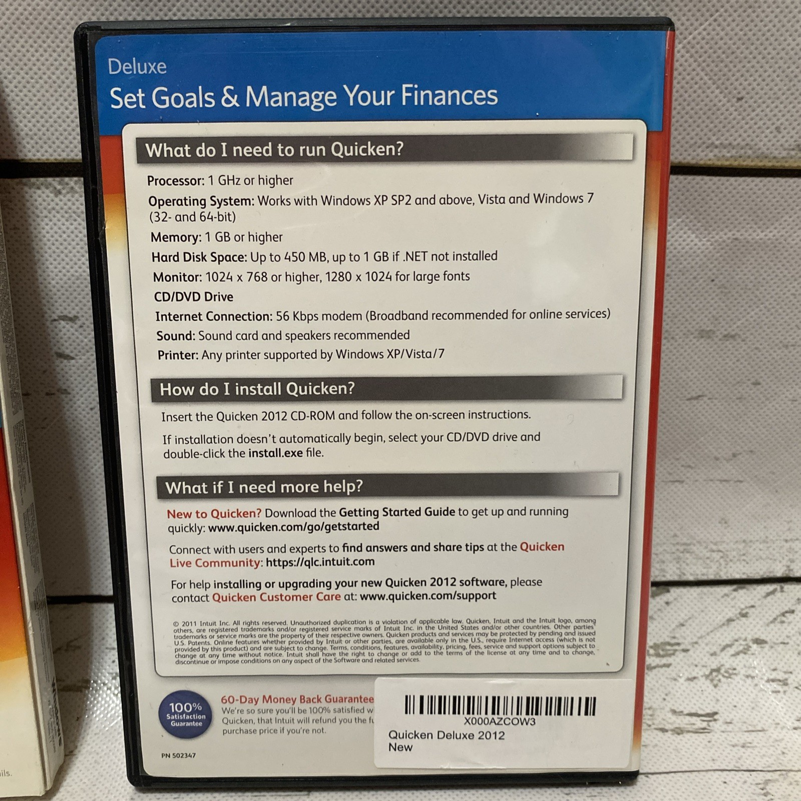 Intuit Quicken Deluxe 2012 Personal Finance Windows PC Windows XP / Vista / 7