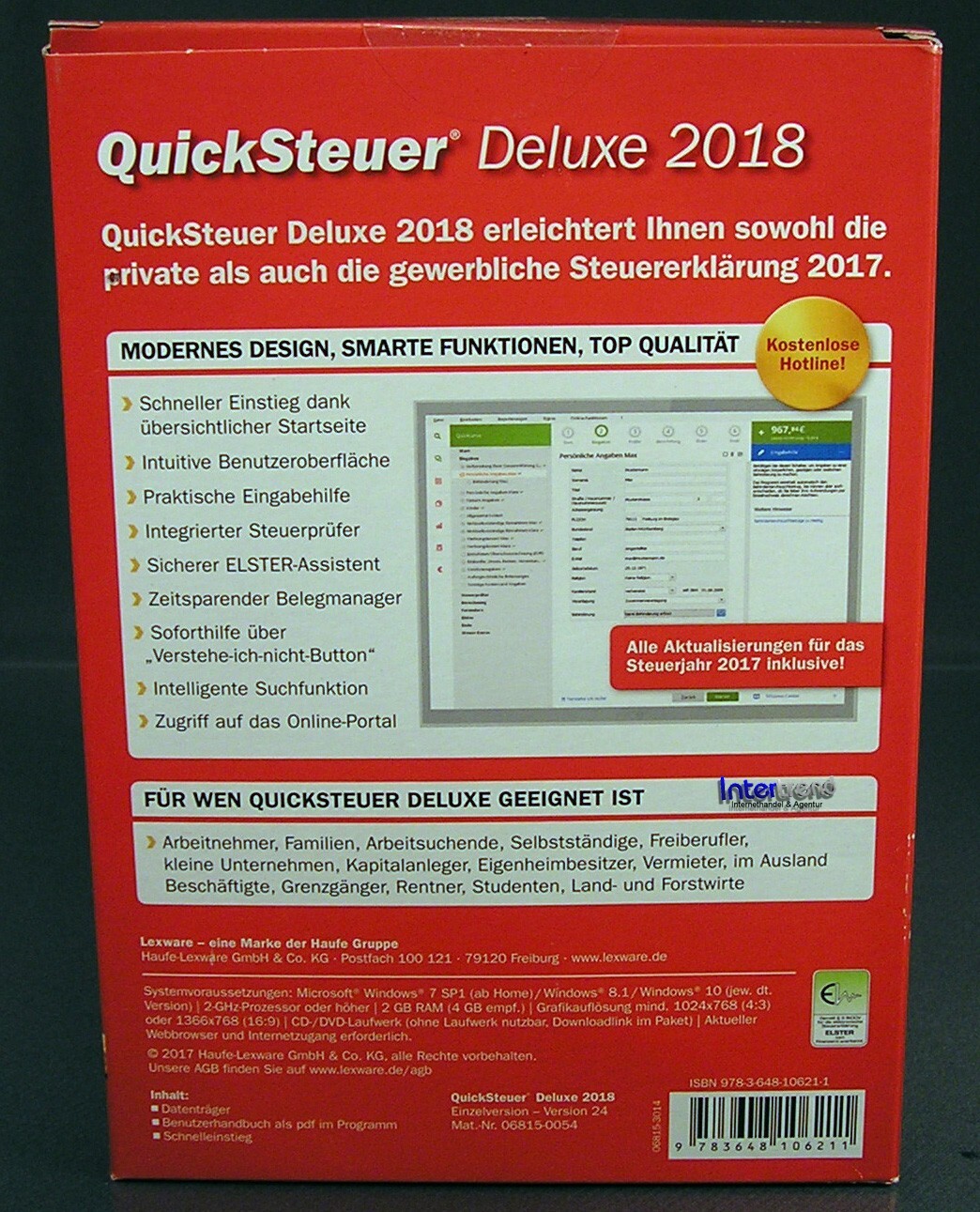 Lexware QuickSteuer Deluxe 2018 Full Version Box CD Manual + Konz Tax Year 2017