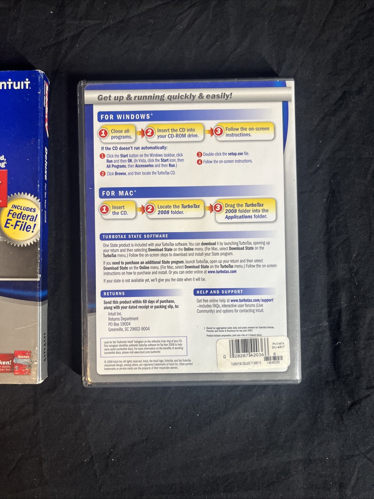 Turbotax Deluxe 2008 Deluxe for Federal Returns – CD and Box Windows and Mac
