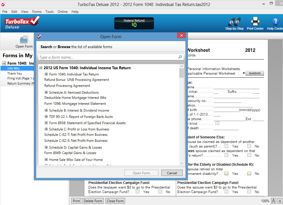 2012 TurboTax Deluxe for federal e-file & state tax return for PC & Mac CD