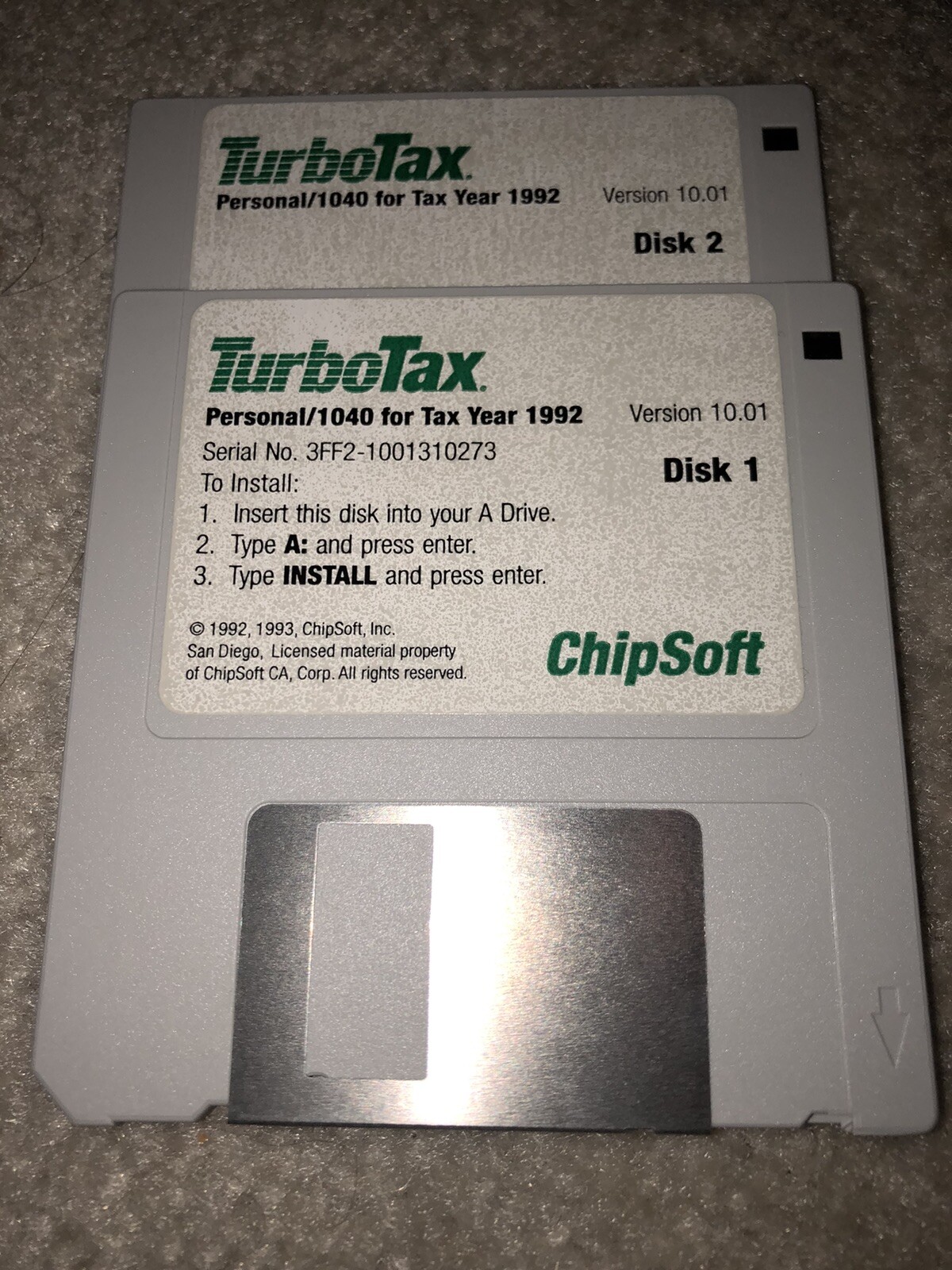 TurboTax ChipSoft 1992 Personal – 2 floppy disks – Free shipping – L@@K