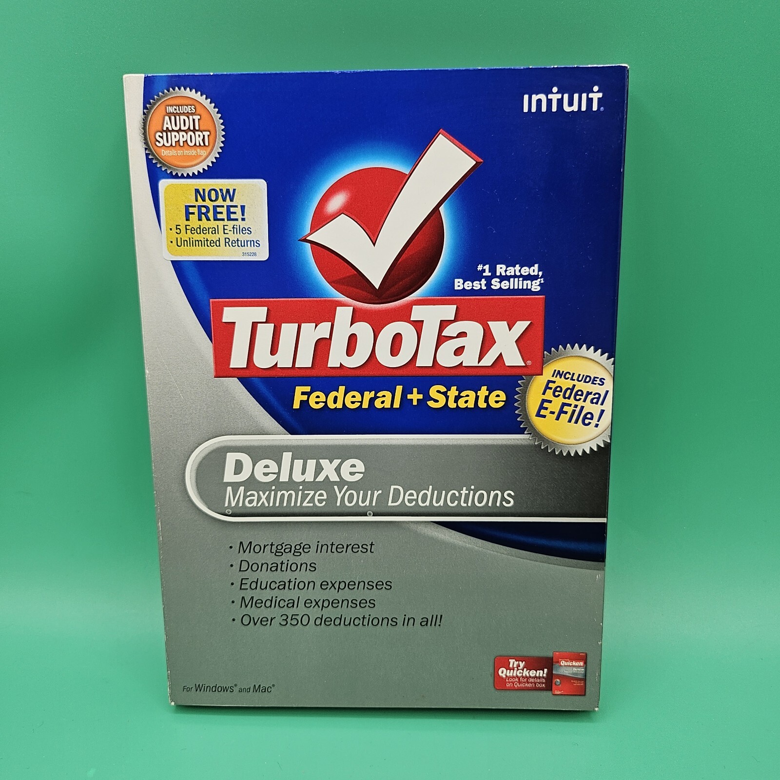 Turbotax Deluxe 2008 Deluxe for Federal Returns – CD and Box Windows and Mac