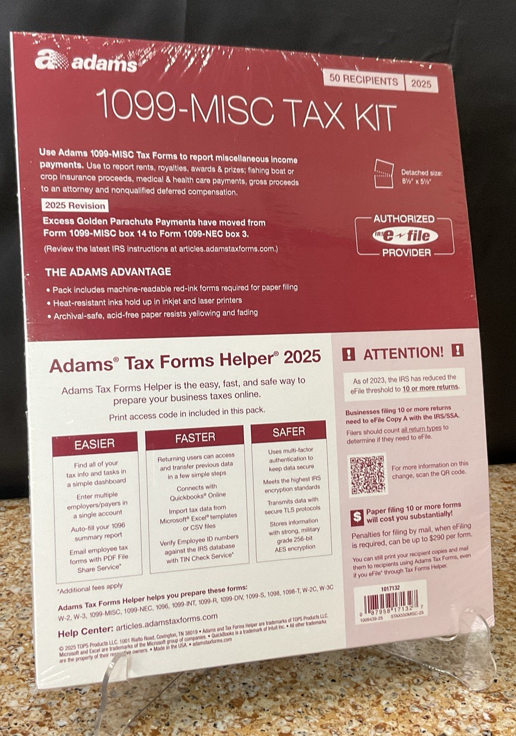 2025 Adams 1099-MISC TAX KIT Forms 4-Part 50 Recipients w Tax Forms Helper