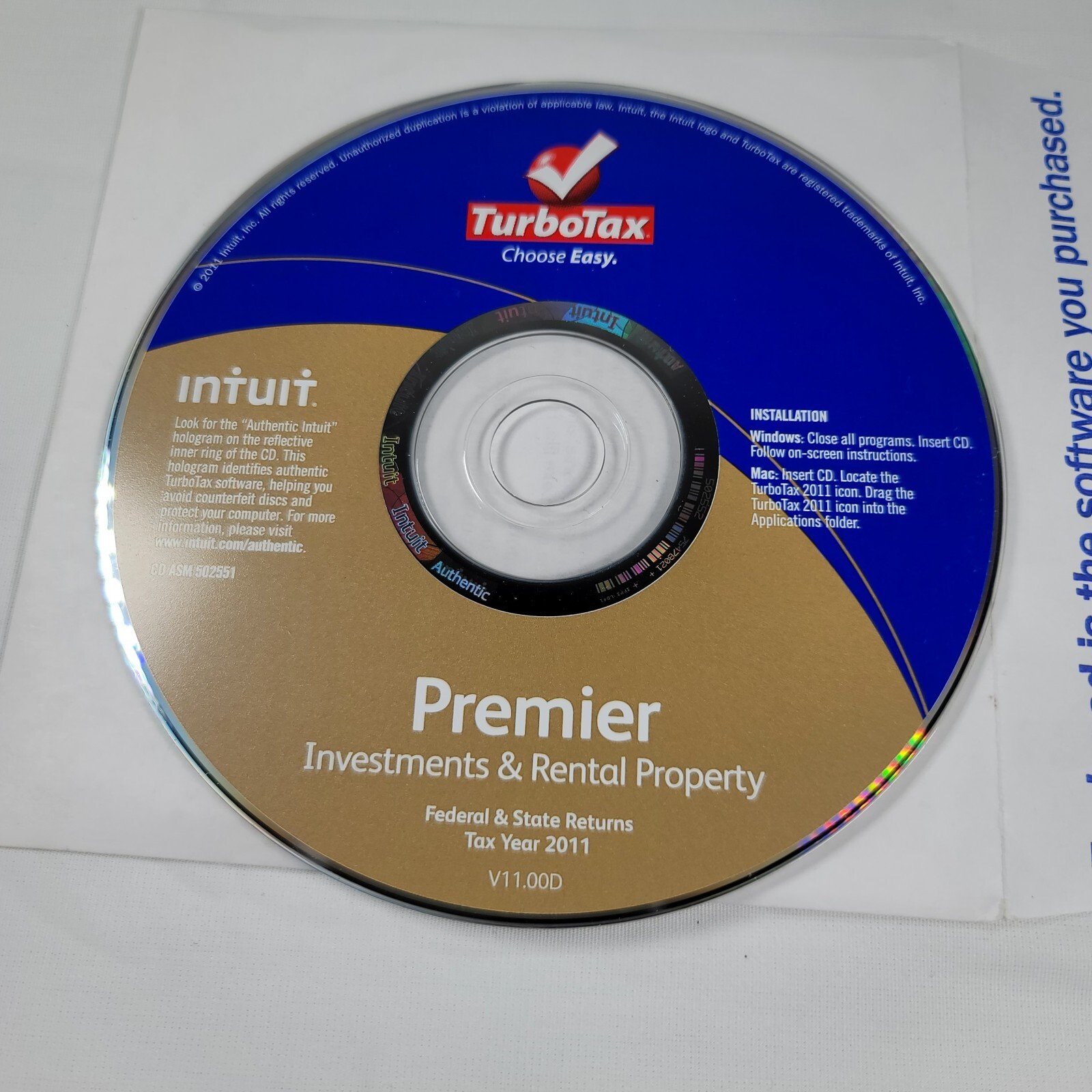 2011 TurboTax Premier, Investment And Rental Property. Fed and State. Intuit