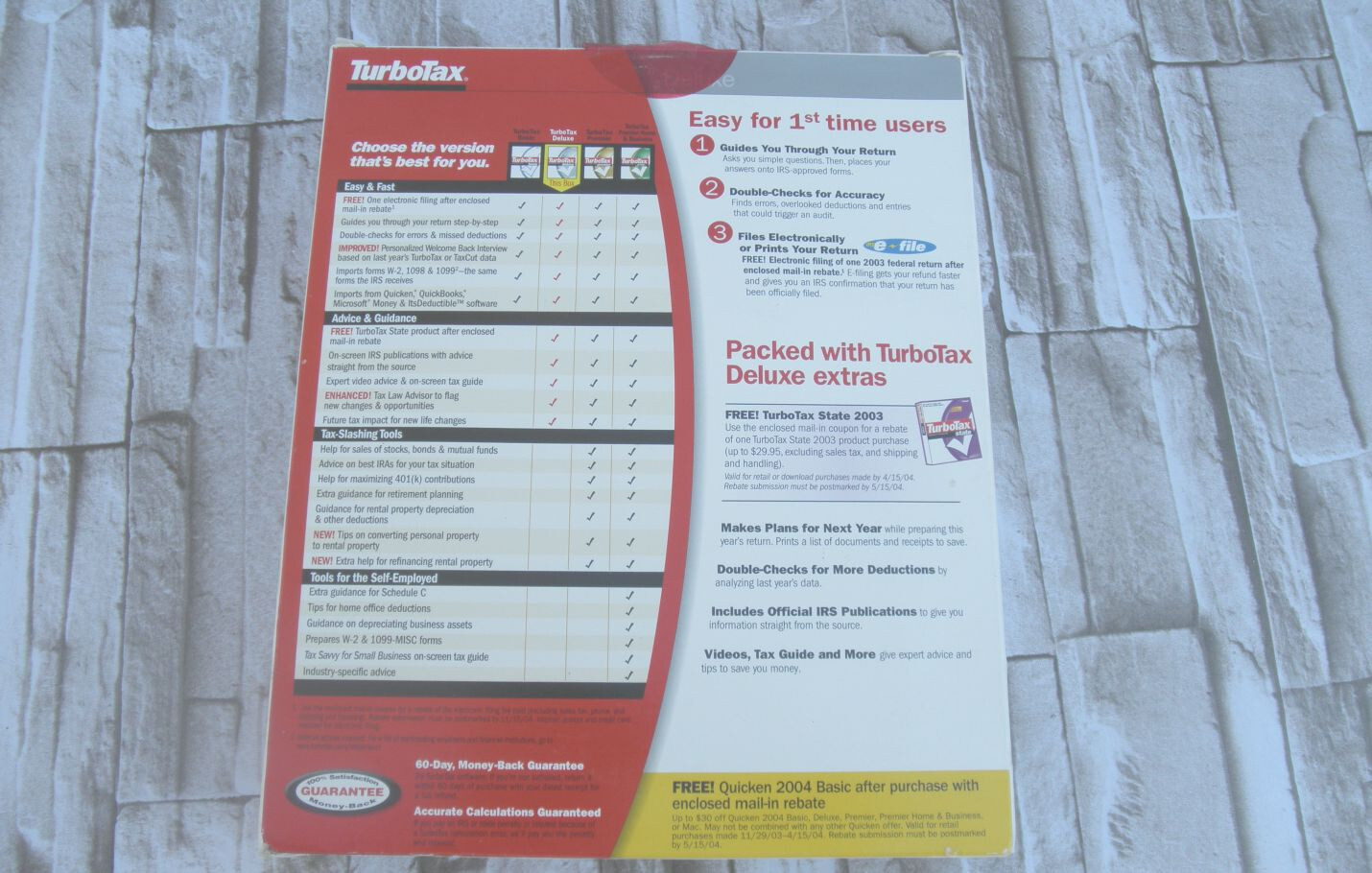 NEW (OPEN BOX) 2003 TURBOTAX DELUXE FEDERAL SOFTWARE WIN 95/98/NT 4.0/2000/ME/XP