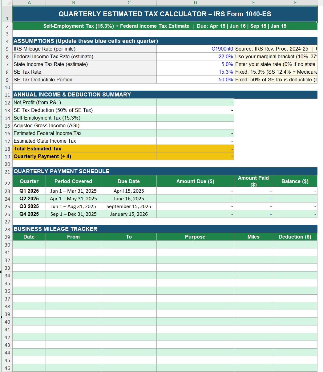 US Accounting Small Business Finance Bookkeeping Self Employed Excel Spreadsheet