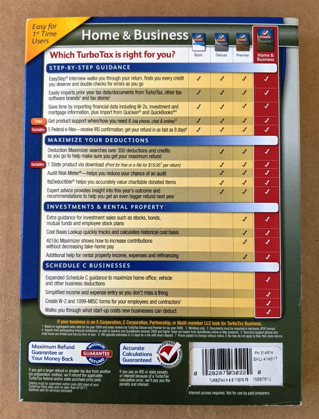 2010 Intuit TurboTax Home & Business Schedule C Federal+State CD Windows & Mac