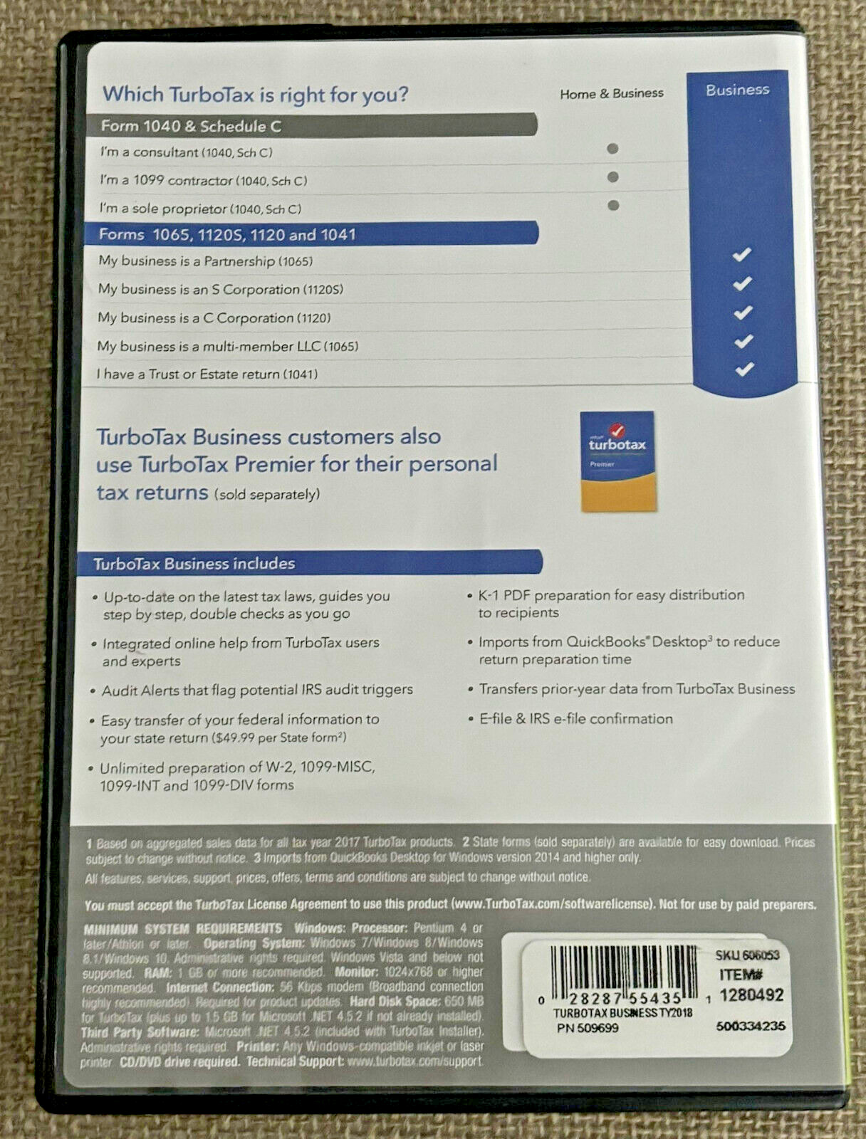 TurboTax BUSINESS Partership S & C Corporation LLC Estate 2018 CD turbo tax