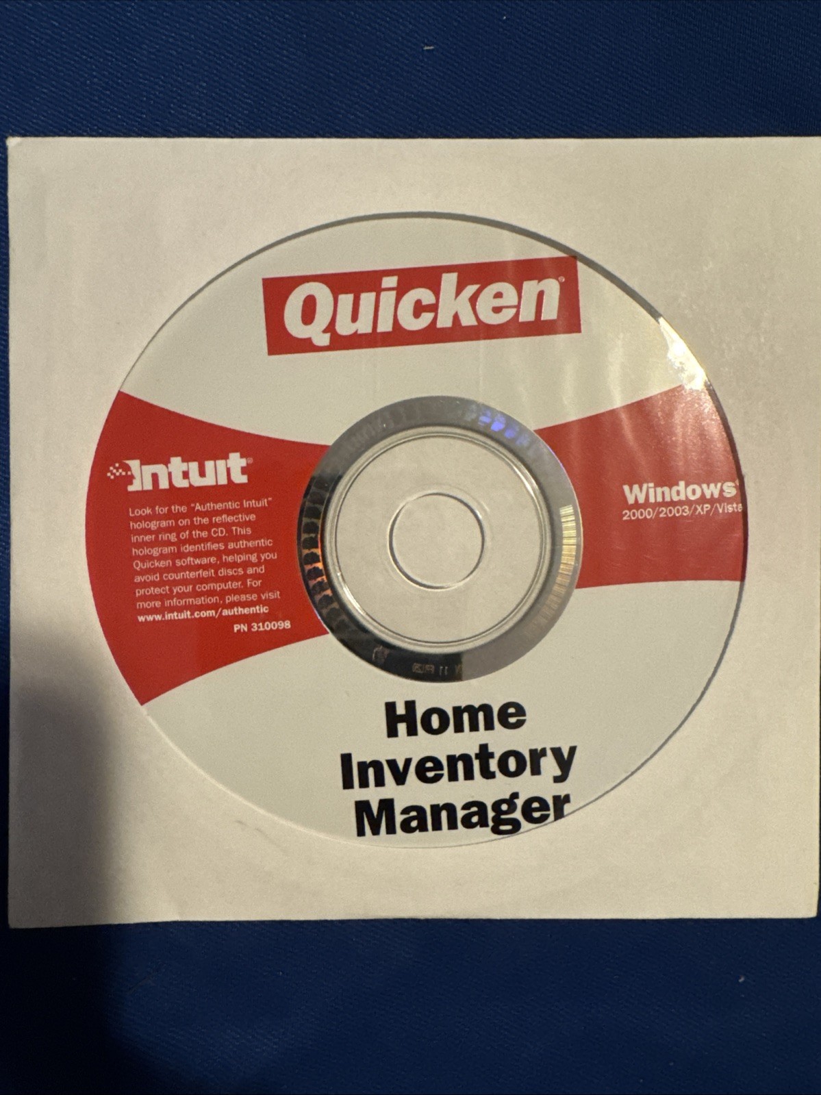 Intuit Quicken Home Inventory Manager for Windows ’00/’03/XP/Vista Preowned