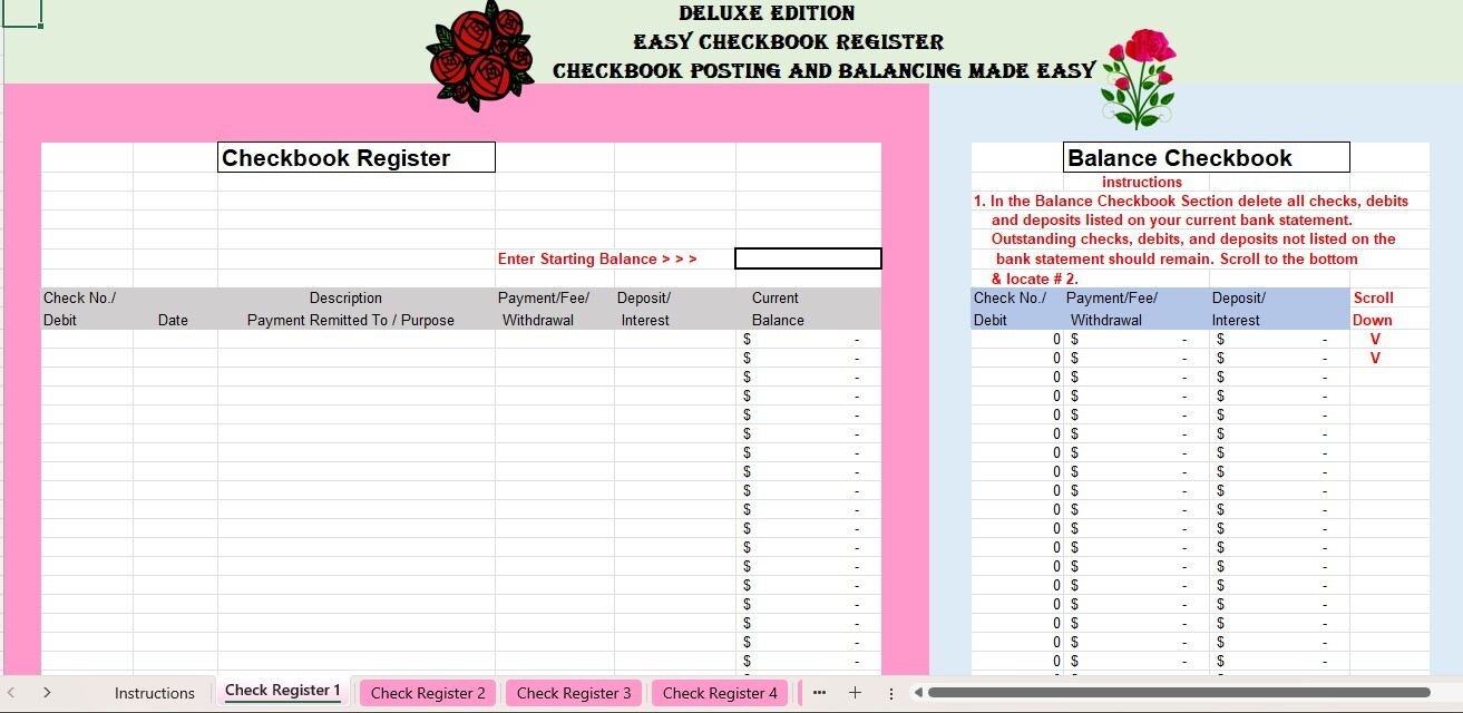 Checkbook Register Excel Spreadsheet, For PC or Android + FREE Budget Template