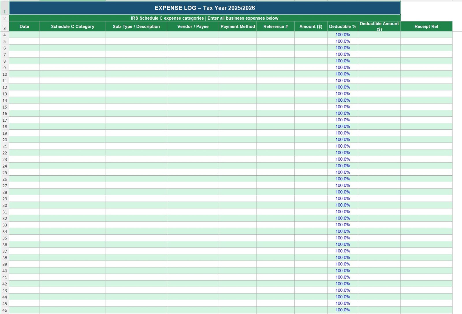 US Accounting Small Business Finance Bookkeeping Self Employed Excel Spreadsheet
