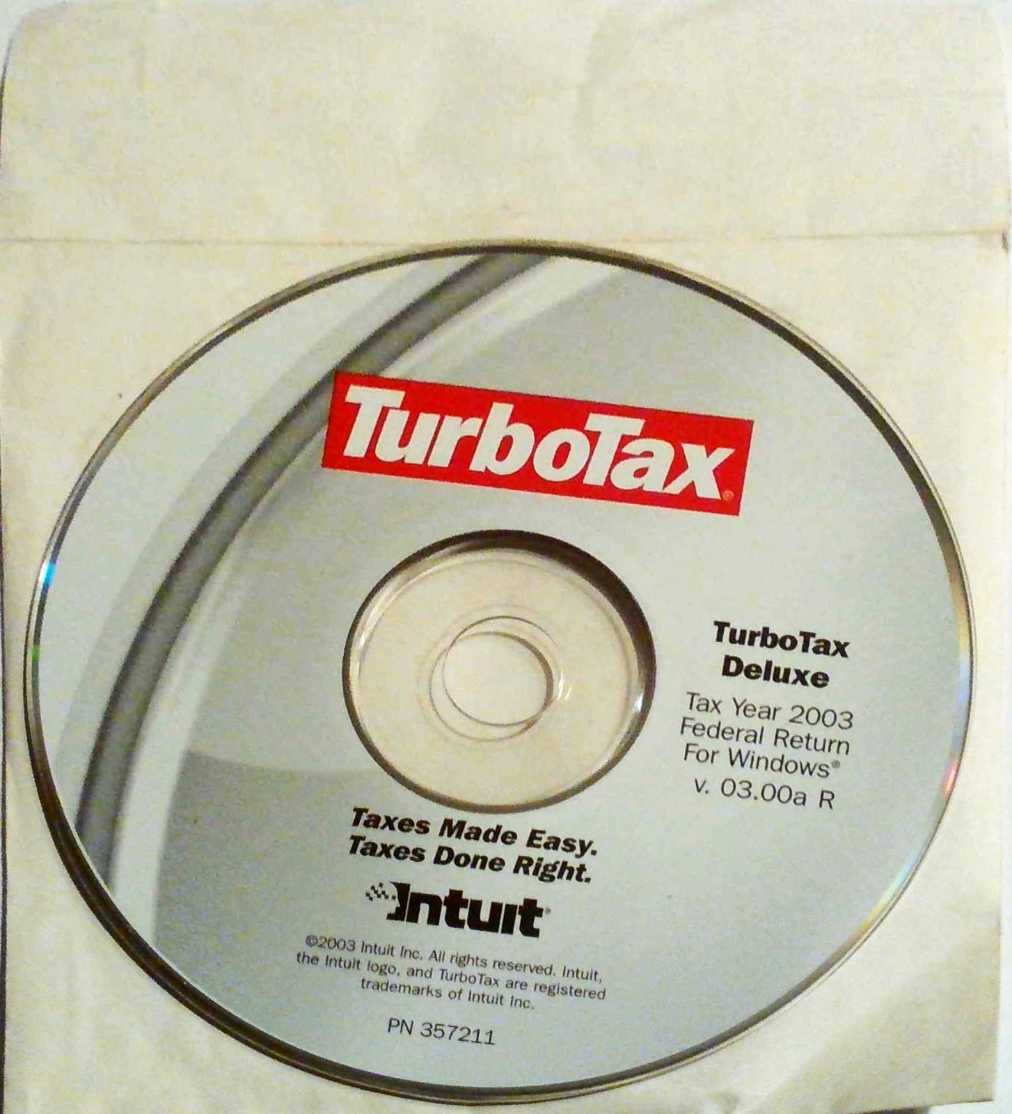Turbo tax Deluxe Intuit 2003 Tax Year for Windows V.03.00a R VERY GOOD