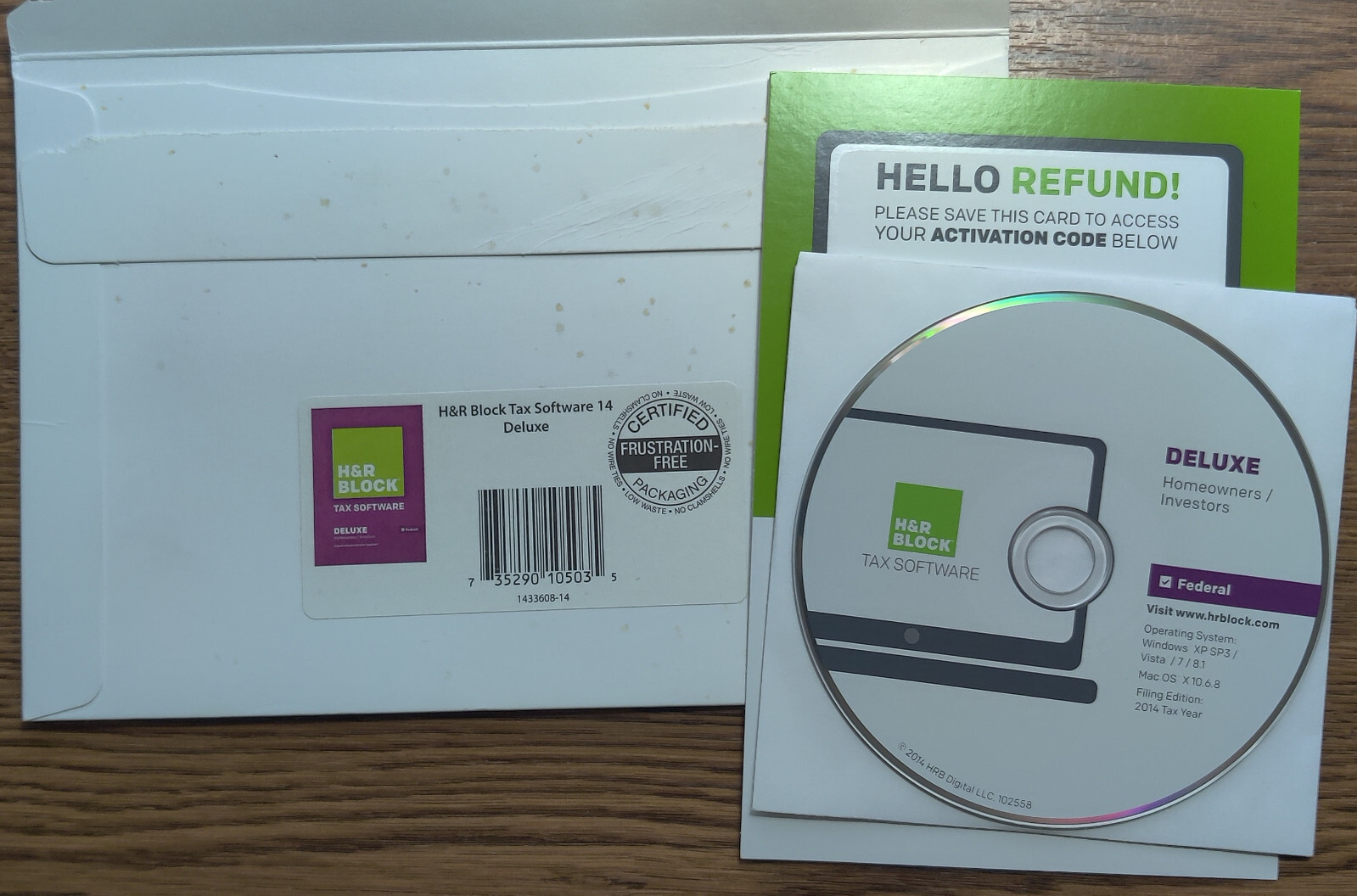 2014 H&R Block Tax Cut Software Deluxe Federal (No State) Win/Mac CD-Rom Disc