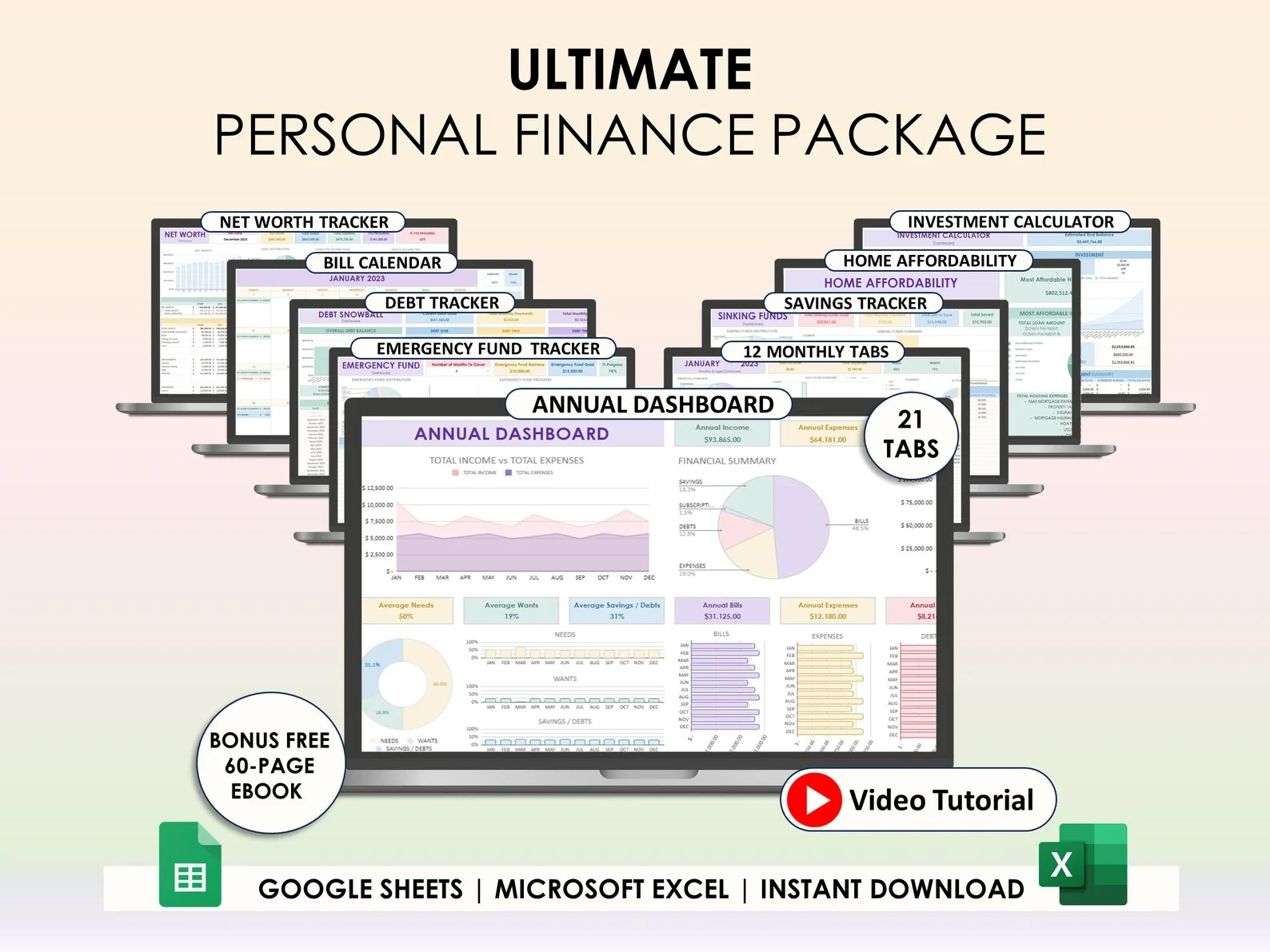 Annual Budget Google Sheets Excel Spreadsheet Monthly Biweekly Budget Tracker